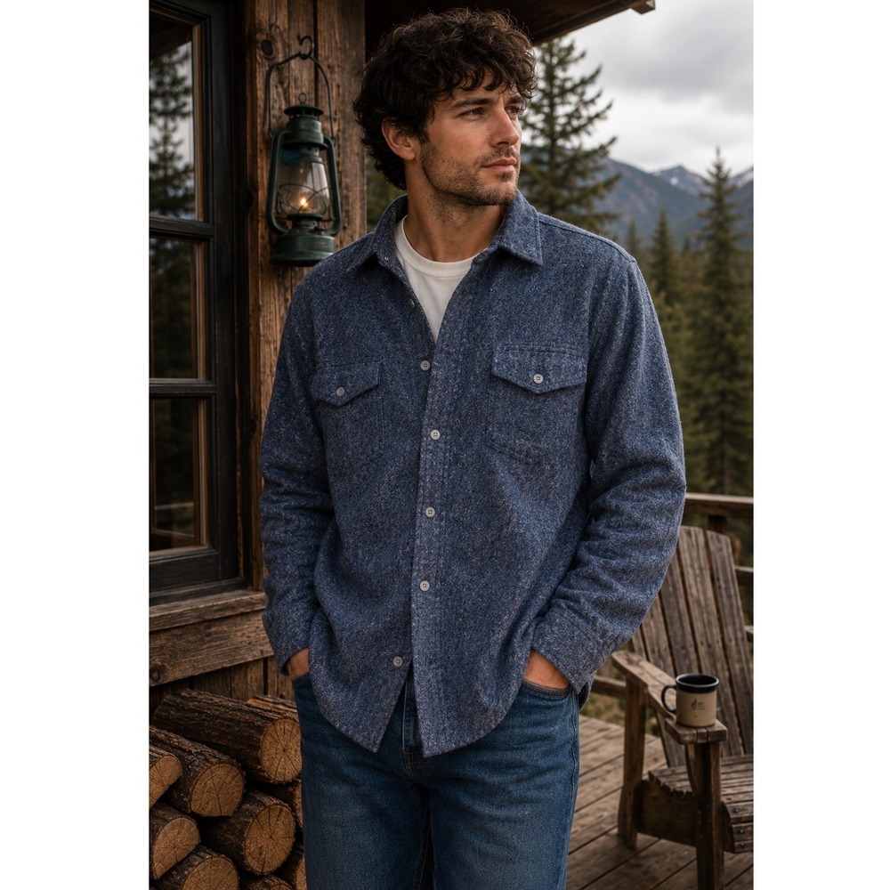 Vintage 90s Woolrich USA Blue Wool Shirt Mens L Heavyweight‎ Button Up